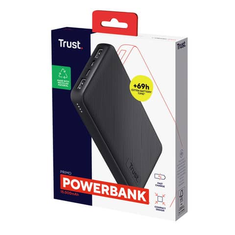 Powerbank compatto da 15.000 mAh Trust Primo nero 24677